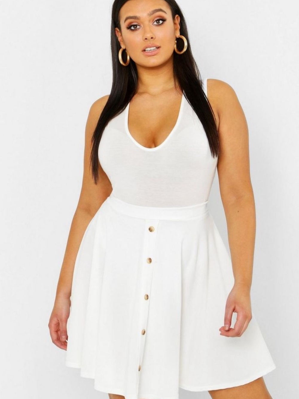 Boohoo White Button-Detail Skirt